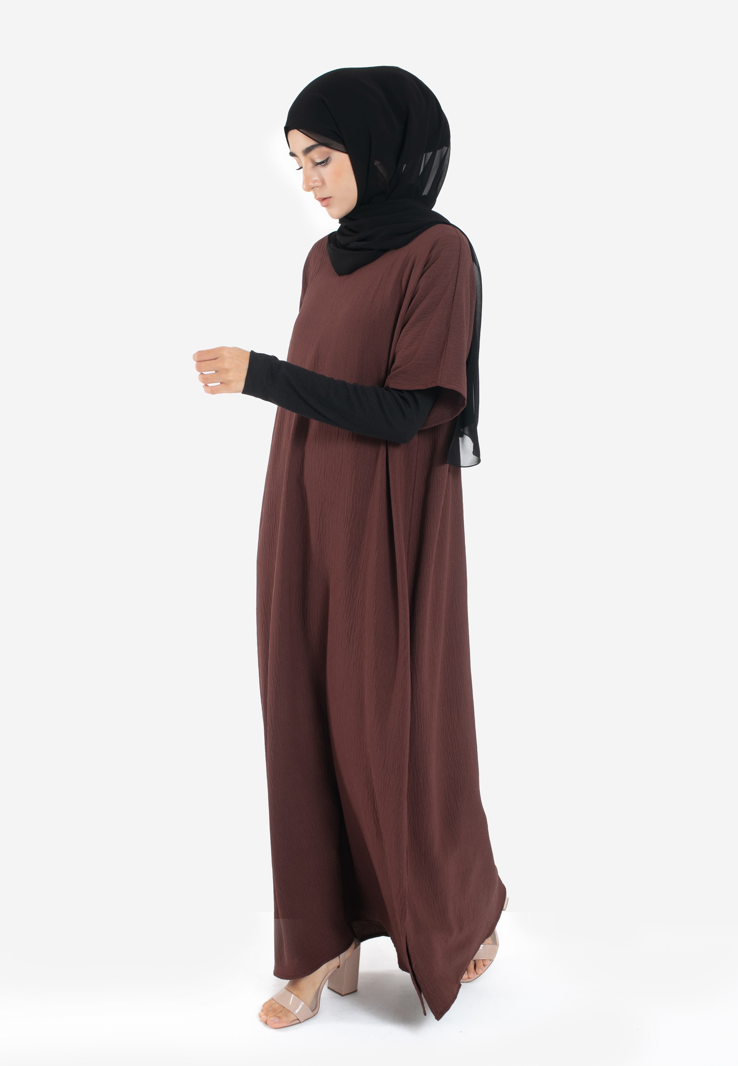 Brown Inner Slip Dress in Soft Crush Crepe Perfect for Summer