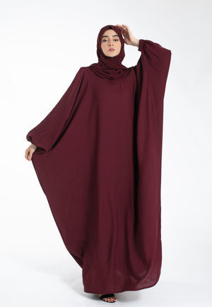Burgundy Farasha with elasticated cuff sleeves