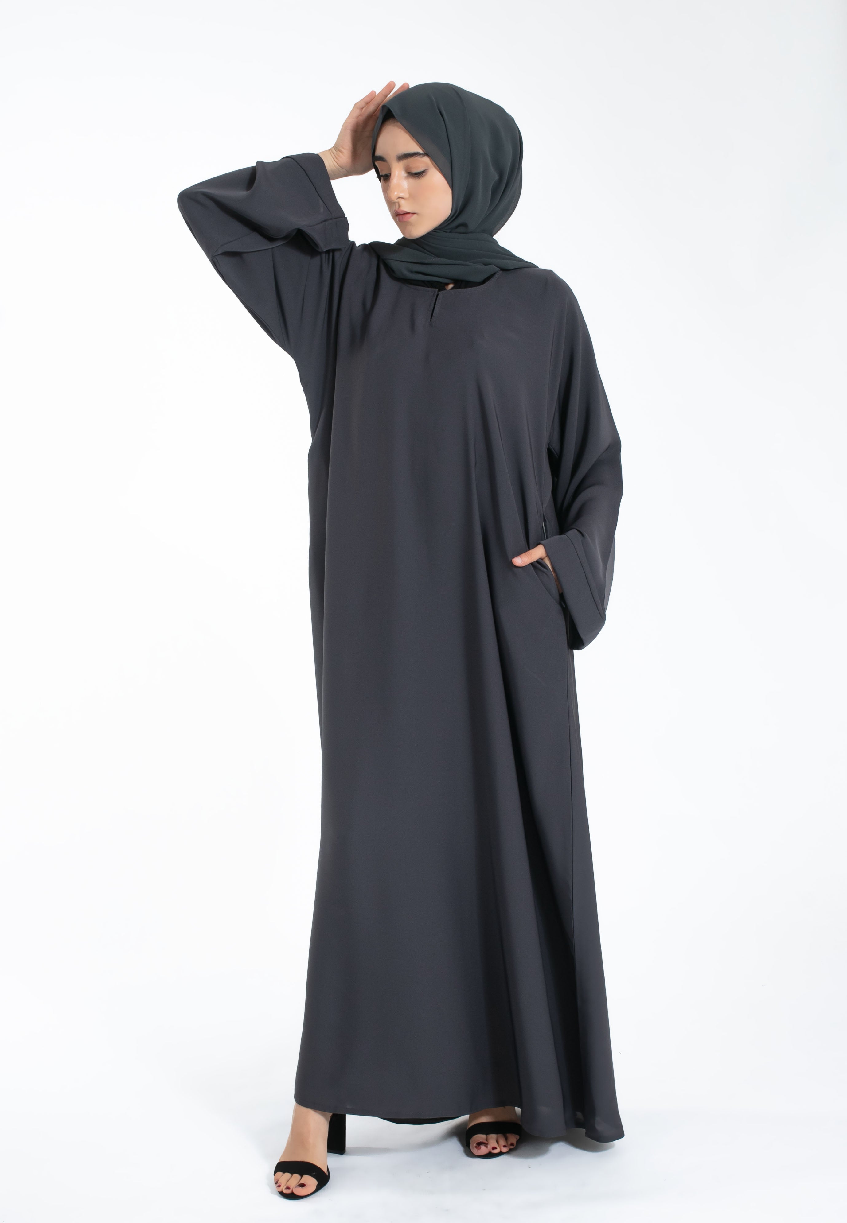 Plain Charcoal Grey Closed Abaya