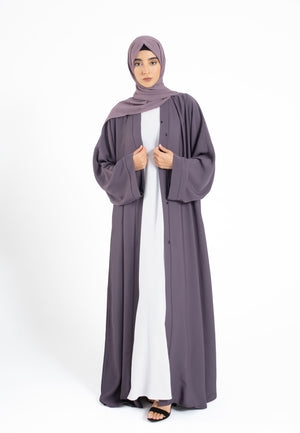 Plain Open Abaya - Deep Lilac