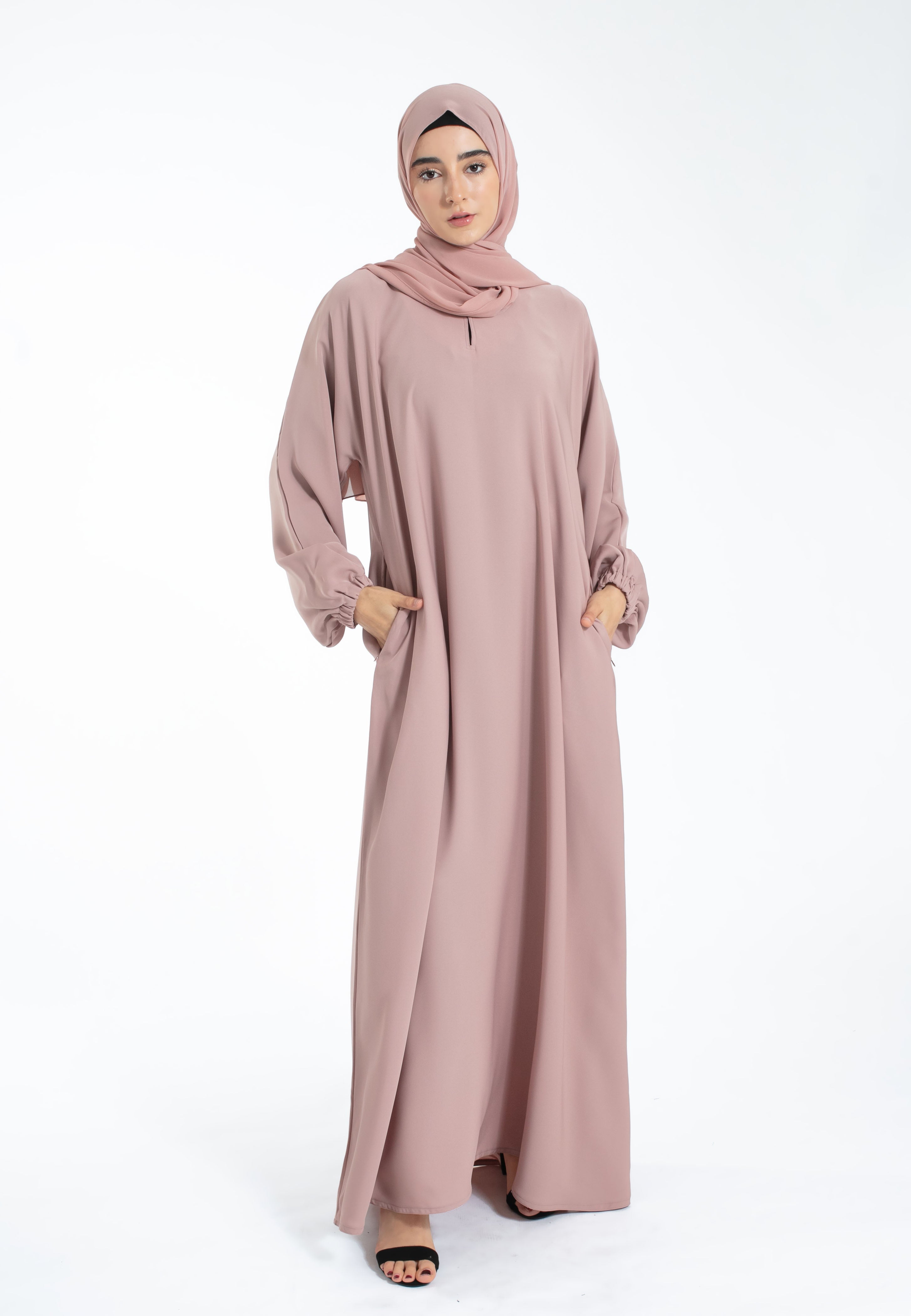 Luxury French Rose Abaya with Pockets
