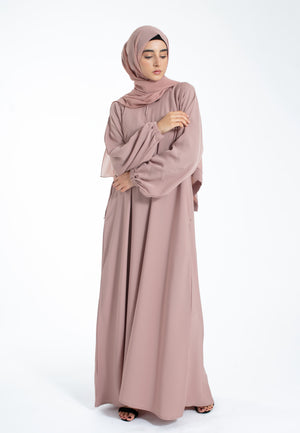 Luxury Pink Abaya With Cuff Sleeves