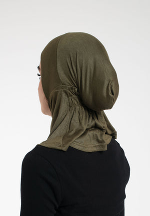 Olive Full Coverage Hijab Cap - Back