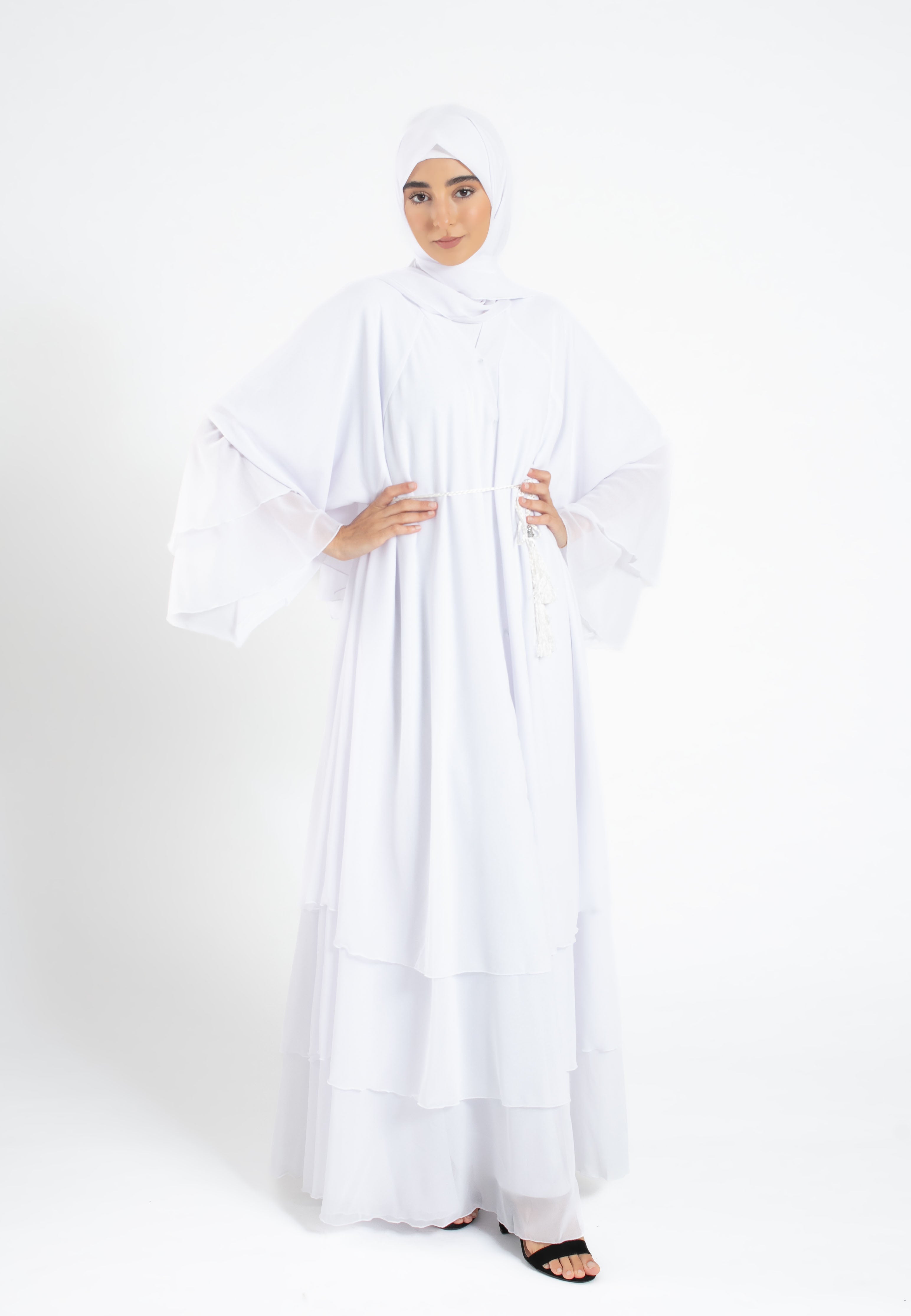 Open-Abaya-White-3-Layered