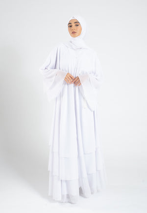 3-Layered-Open Abaya-White