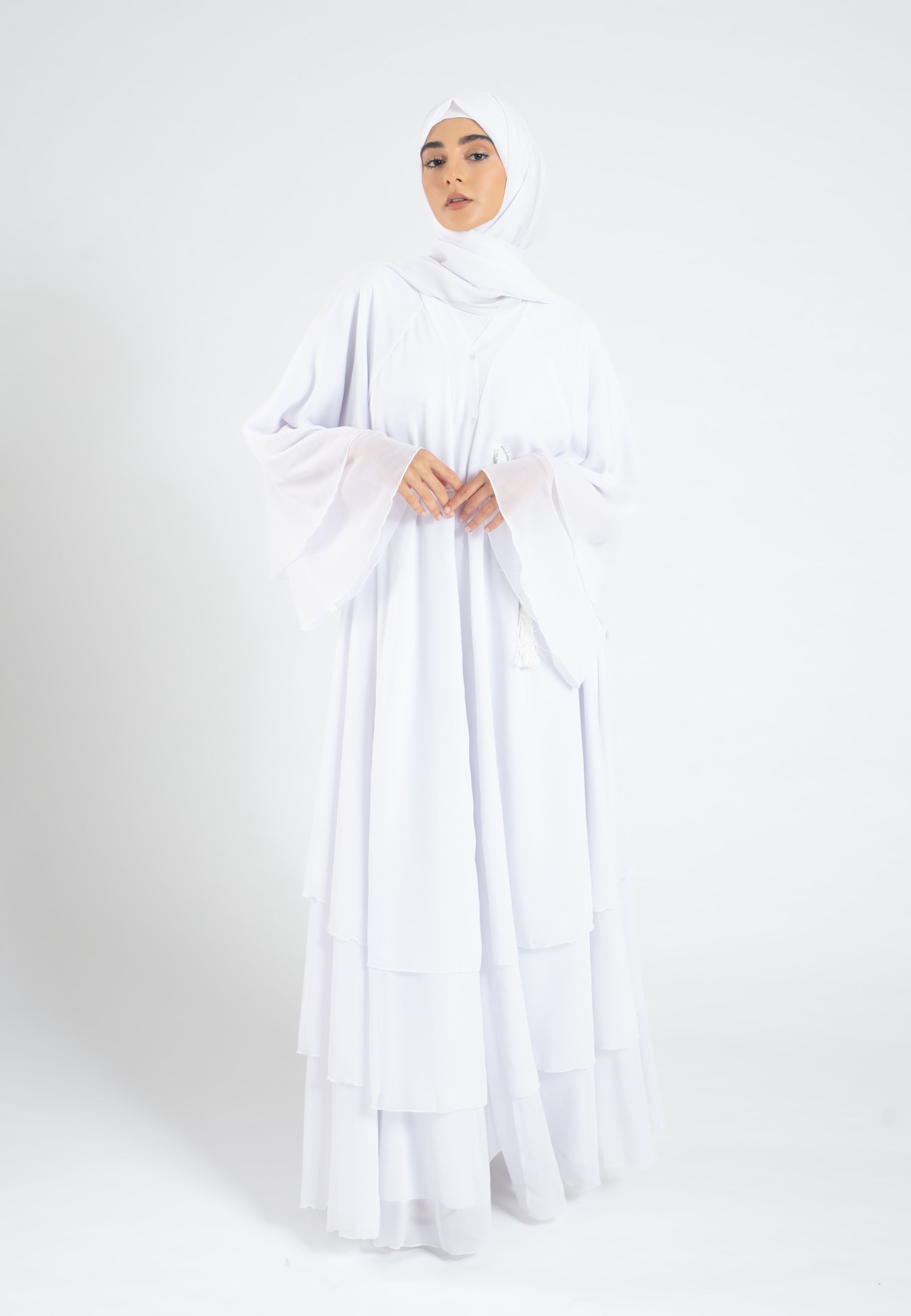 3-Layered-Open Abaya-White