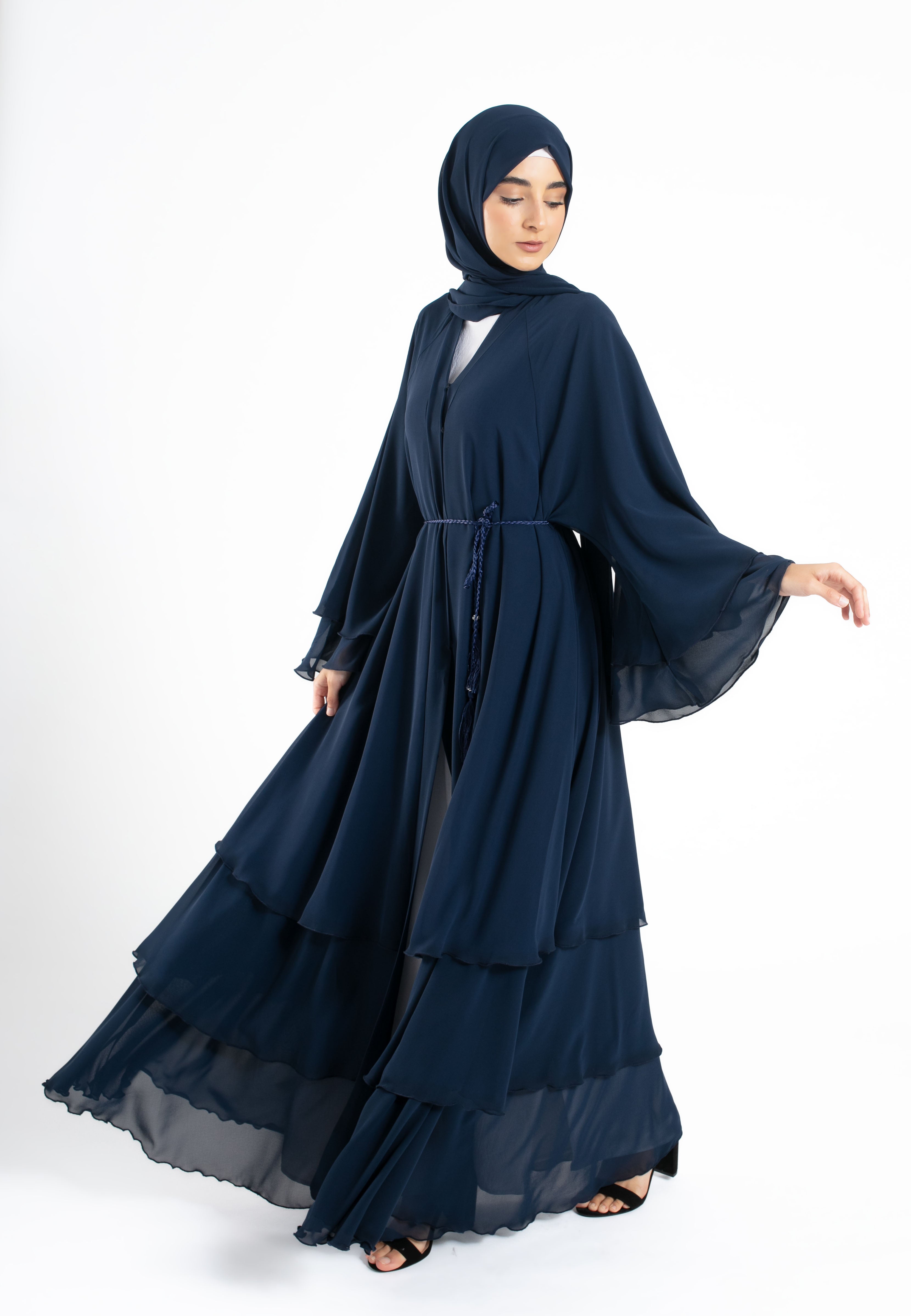 Shop Luxury Navy 3-Layered Abaya Online Abaya Lounge Free UK