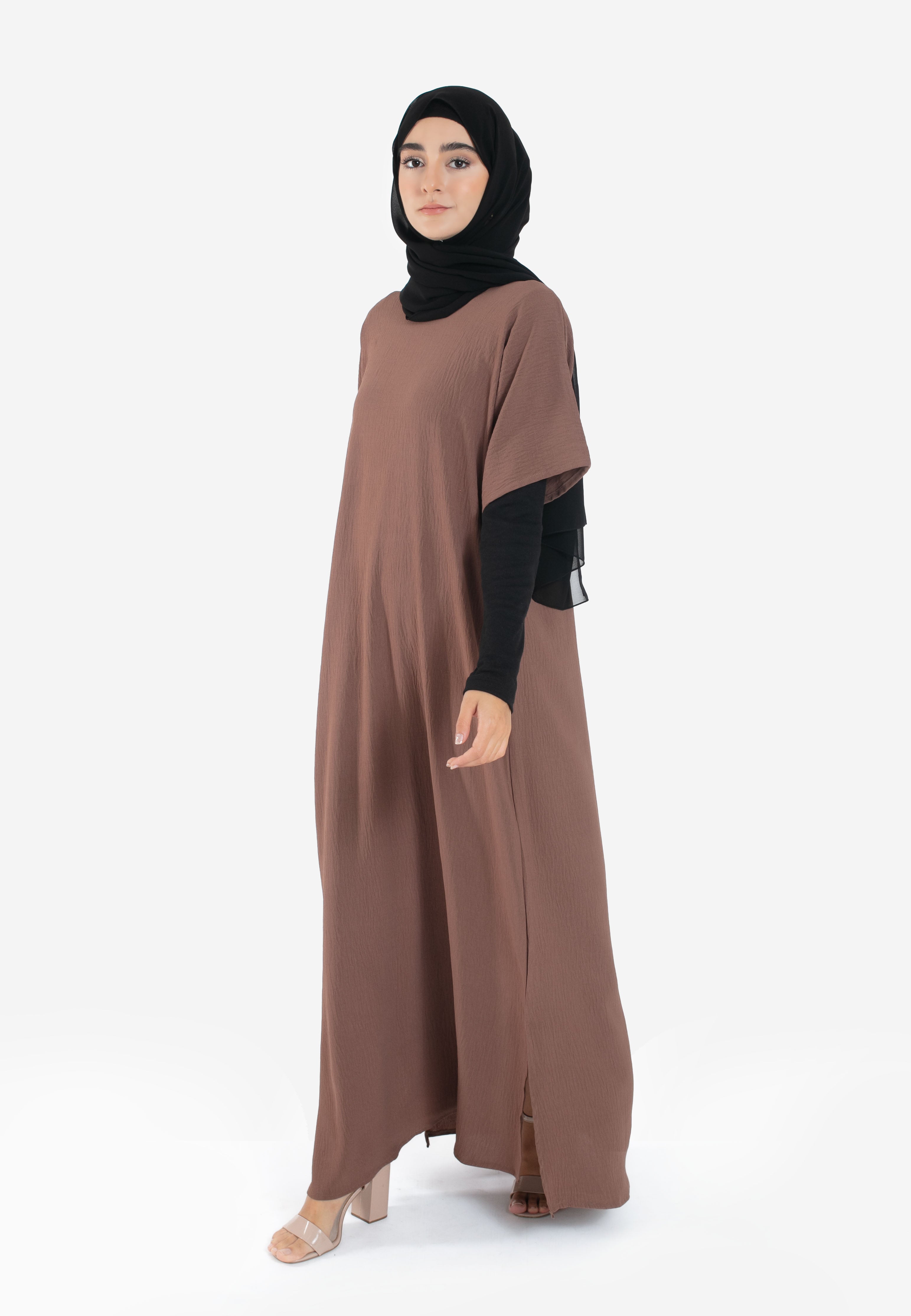 Abaya Dress Mocha Abaya Mocha Inner Slip Dress In Soft Crush Crepe Perfect For Summer Abaya Dress Mocha Abaya Mocha Inner Slip Dress In Soft Crush Crepe Perfect For Summer
