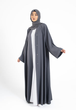 Plain Grey Open Abaya