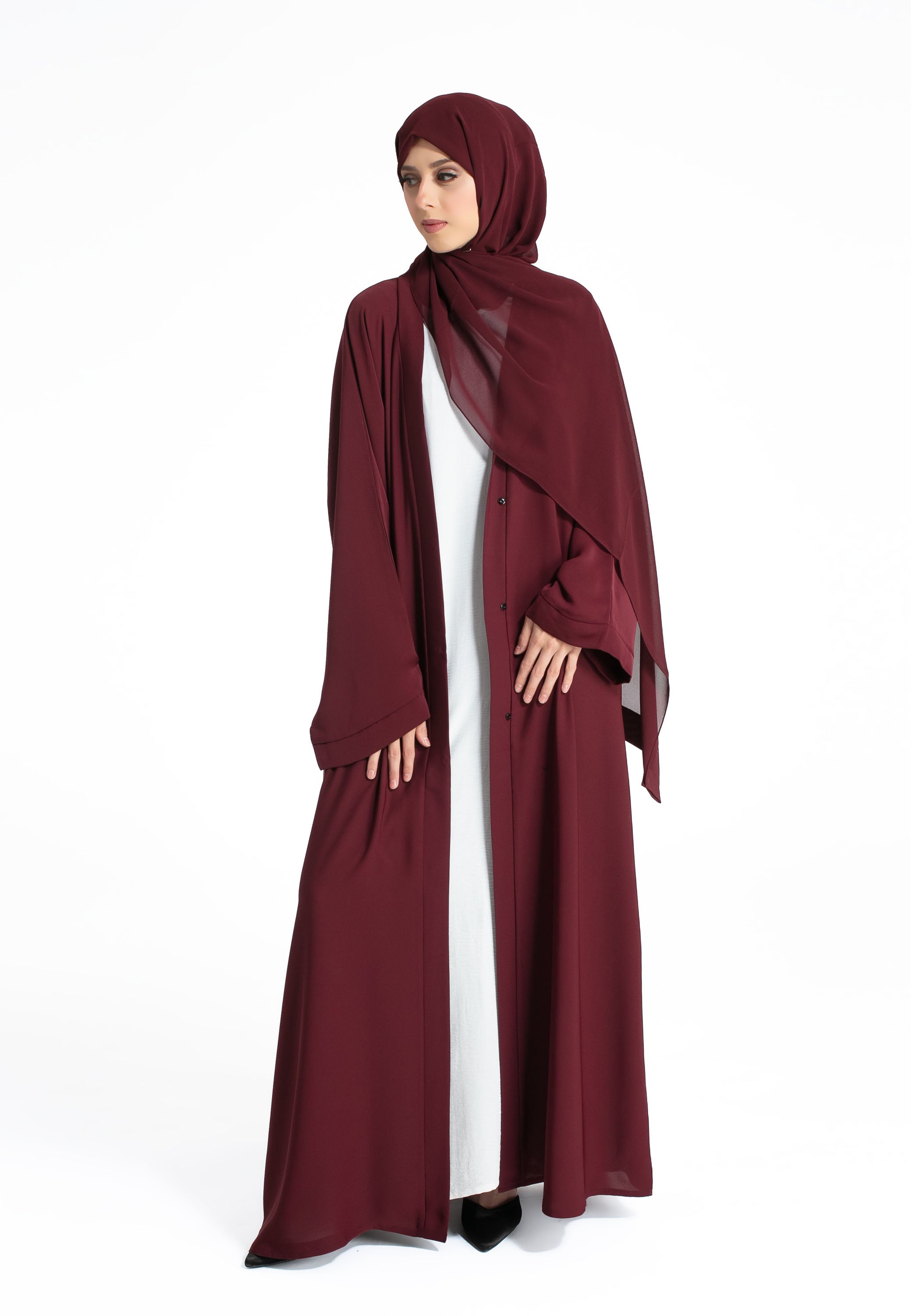 Plain Burgundy Nida Open Abaya