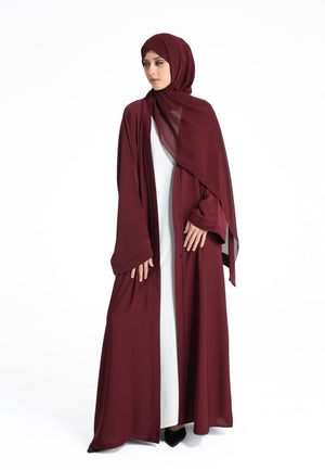 Plain Burgundy Nida Open Abaya