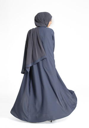 Plain Grey Open Abaya in Nida