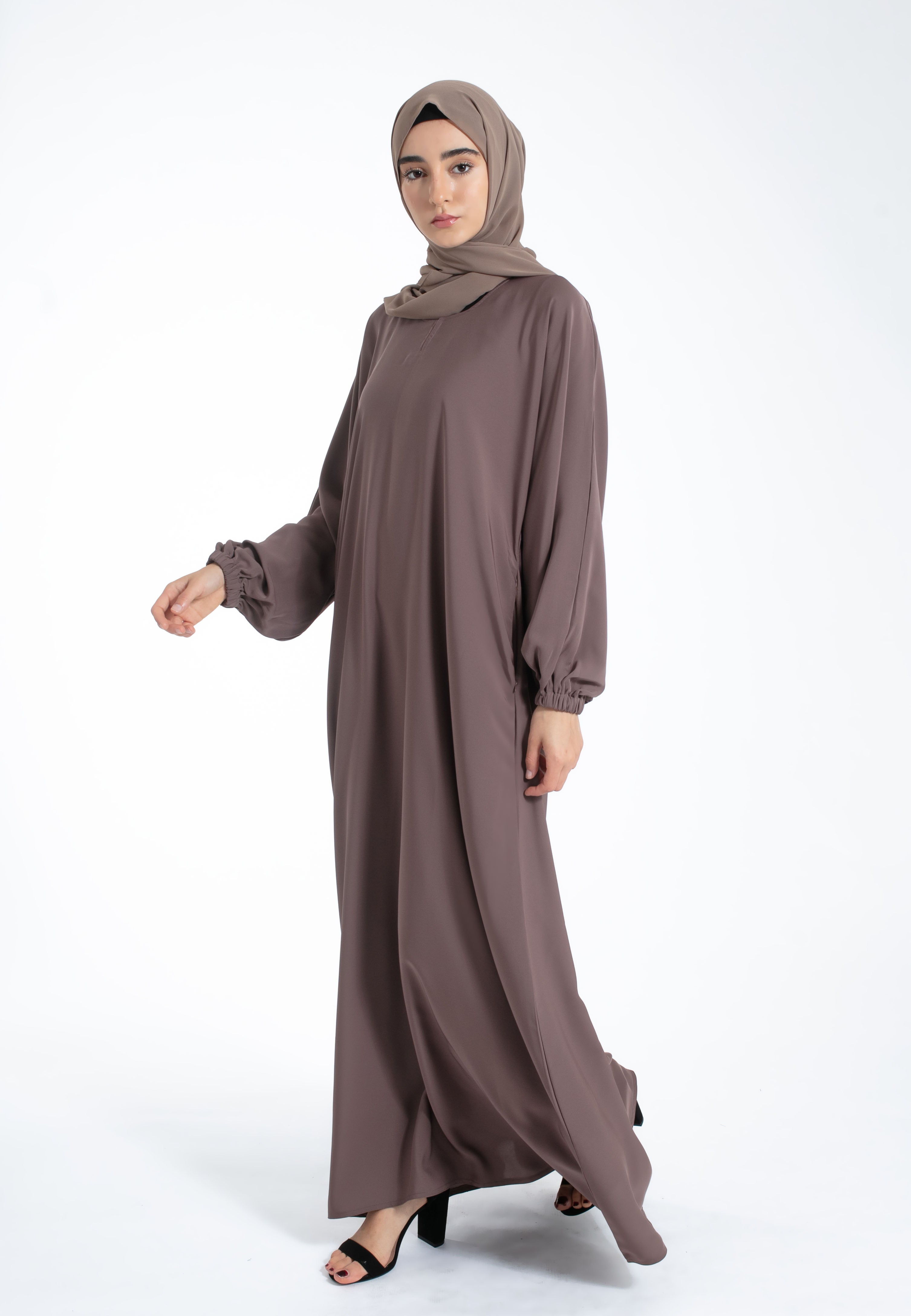 Plain Taupe Abaya with Cuff Sleeves
