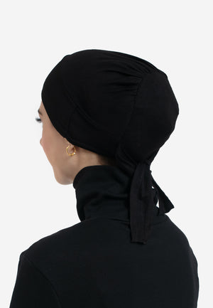 Black Tie-Back Hijab Cap - Back