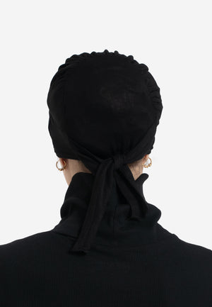 Black Tie-Back Hijab Cap - Back