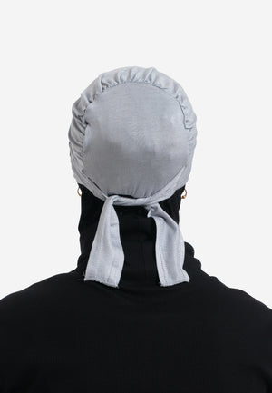 Grey Tie Back Hijab Cap - Back