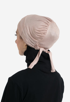 Latte Tie Back Hijab Cap - Back
