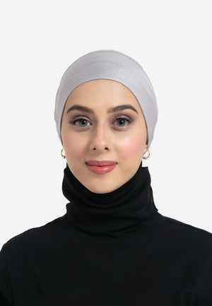 Lilac Grey Tie Back Hijab Cap - Front