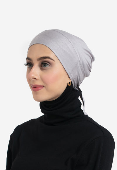 Lilac Grey Tie Back Hijab Cap - Side