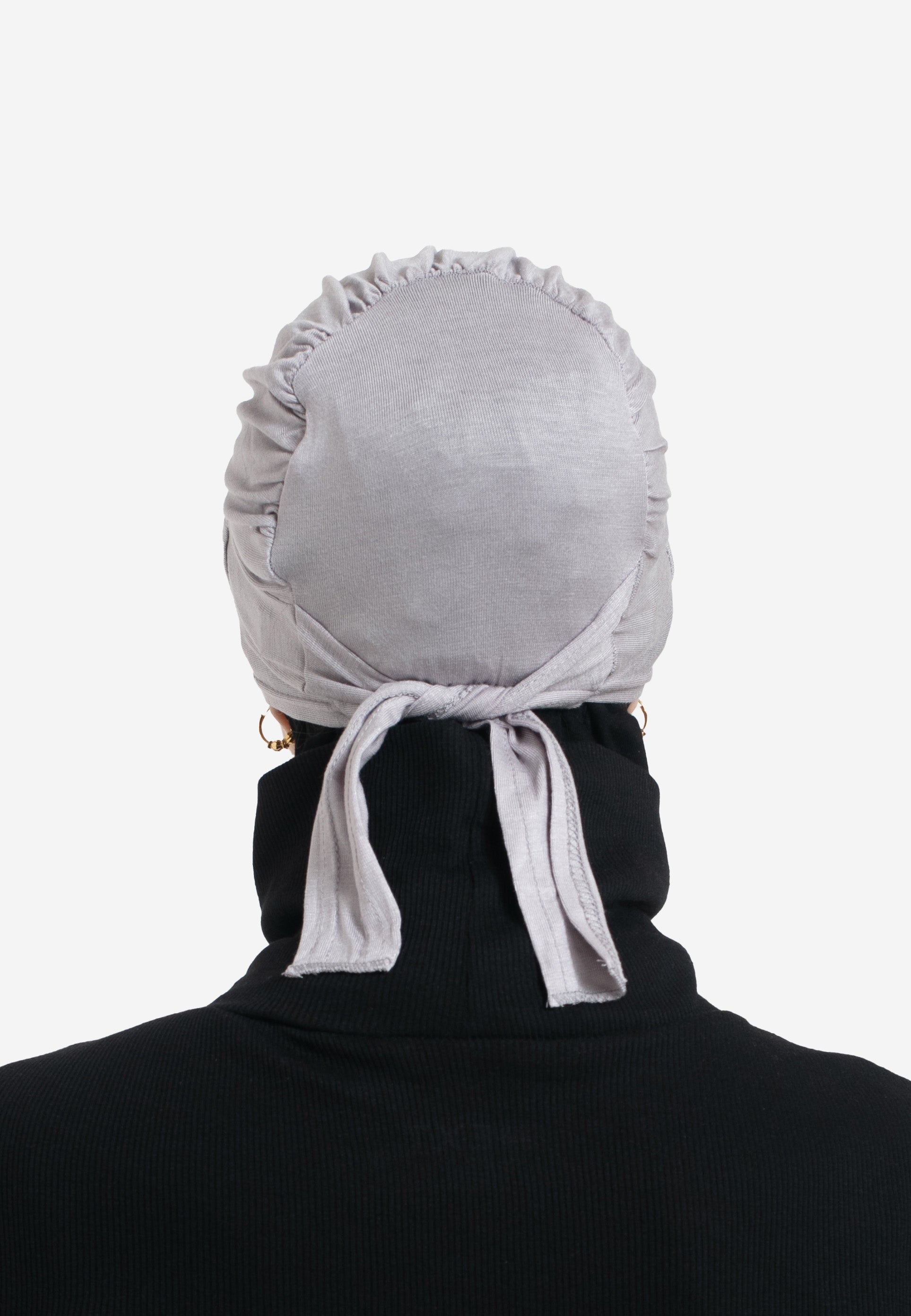 Lilac Grey Tie Back Hijab Cap - Back