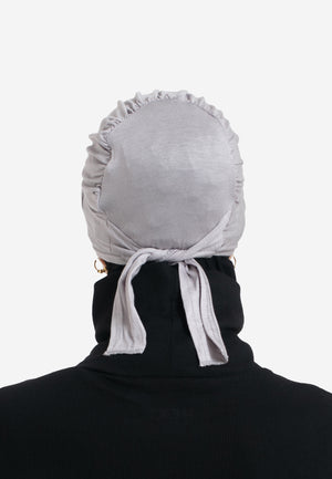 Lilac Grey Tie Back Hijab Cap - Back