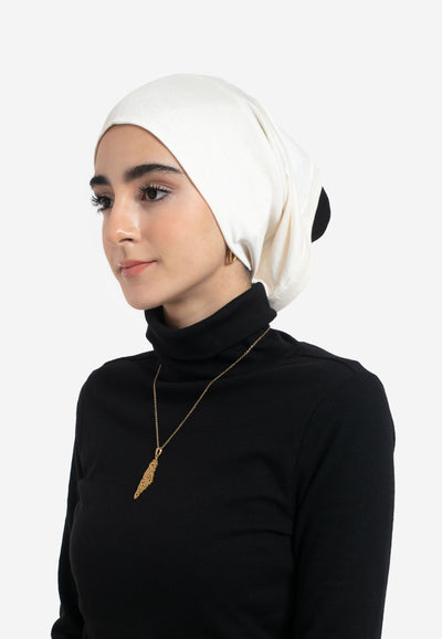 Cream Tube Hijab Cap - Side