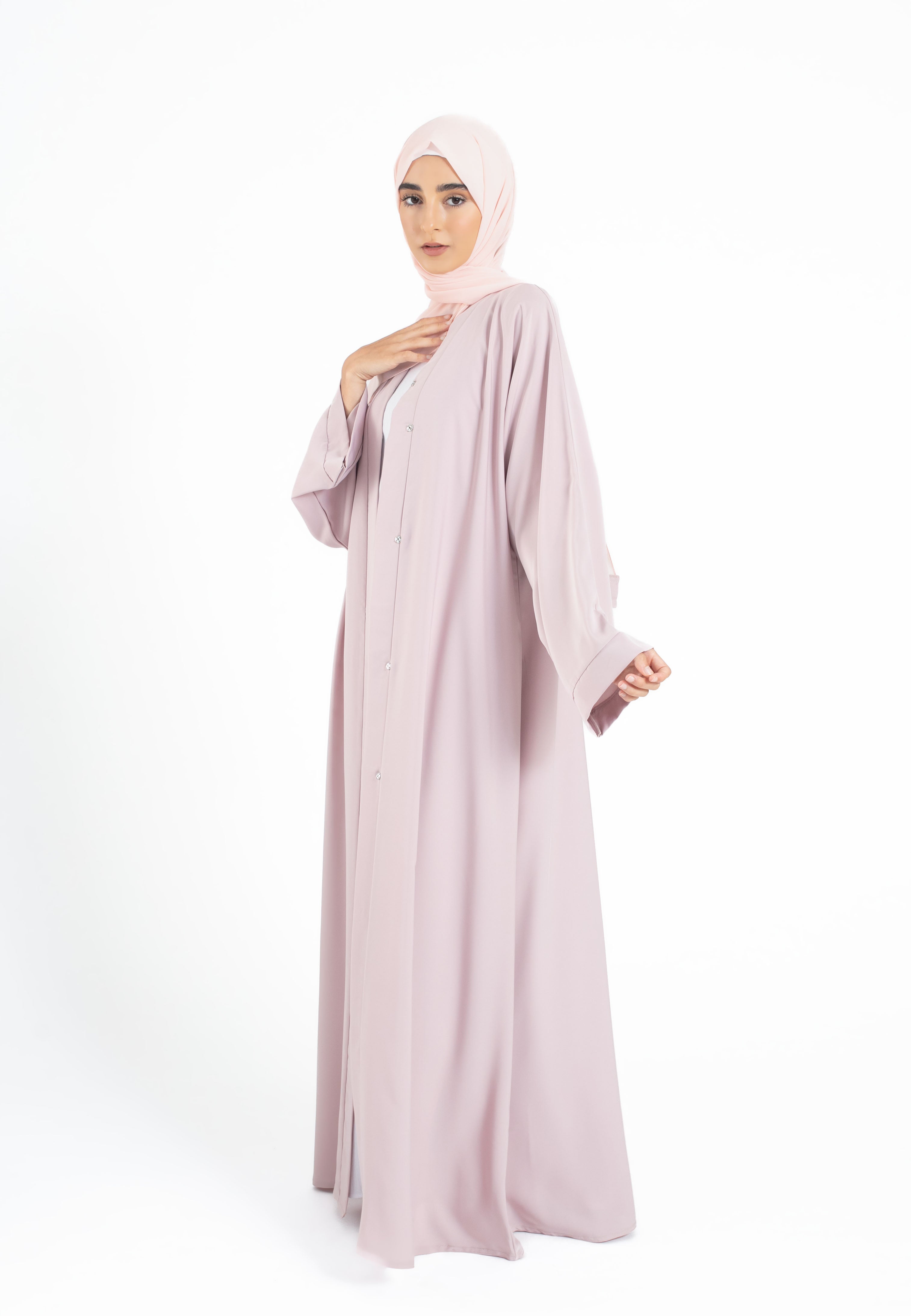 Baby Pink Plain Open Abaya