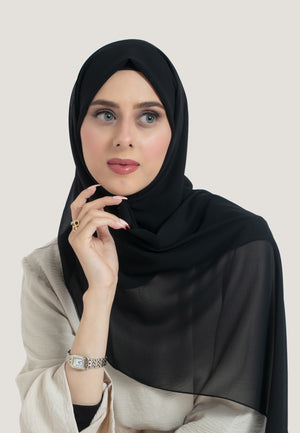 Black Crepe Chiffon Hijab - Close-Up