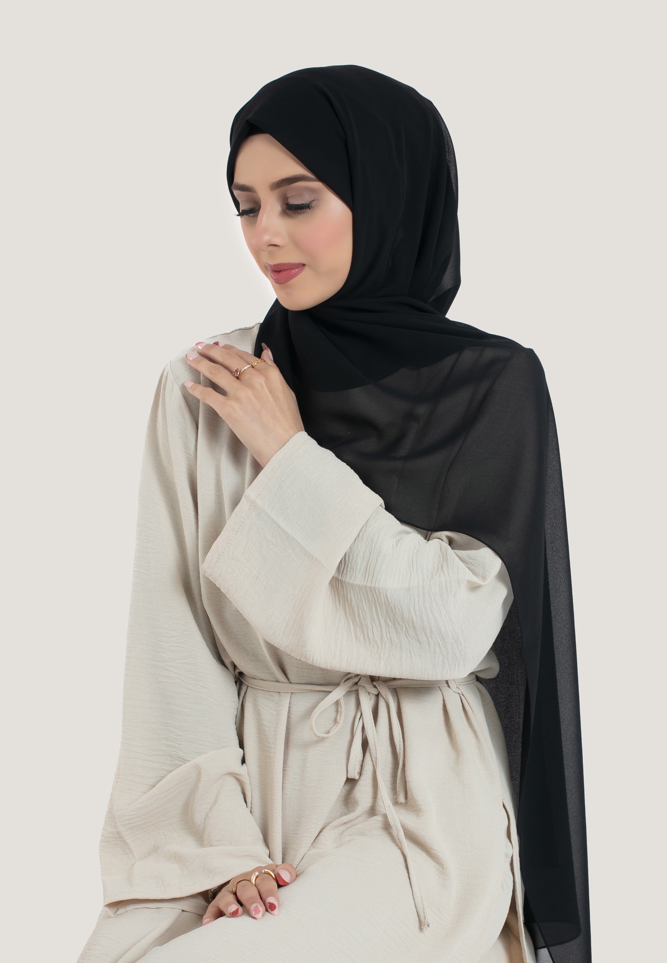 Black Crepe Chiffon Hijab - Drape