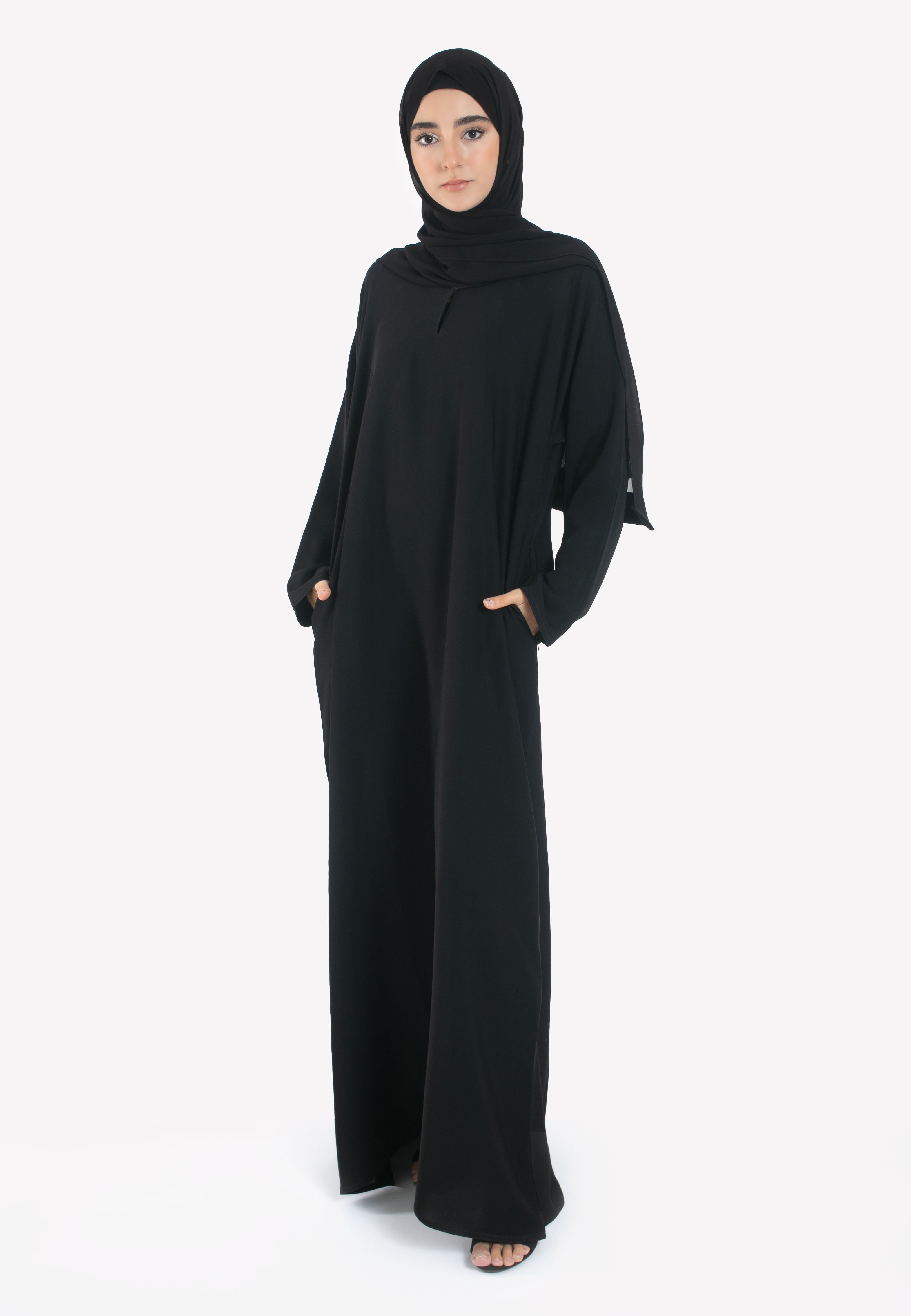 Black Nida Abaya with Pockets - Front