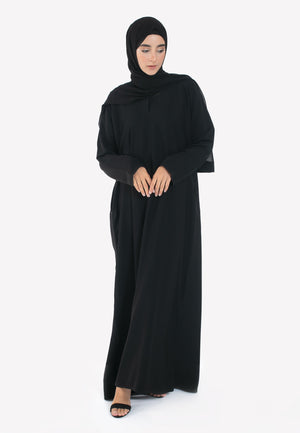 Black Nida Abaya with Pockets - Regular Sleeves