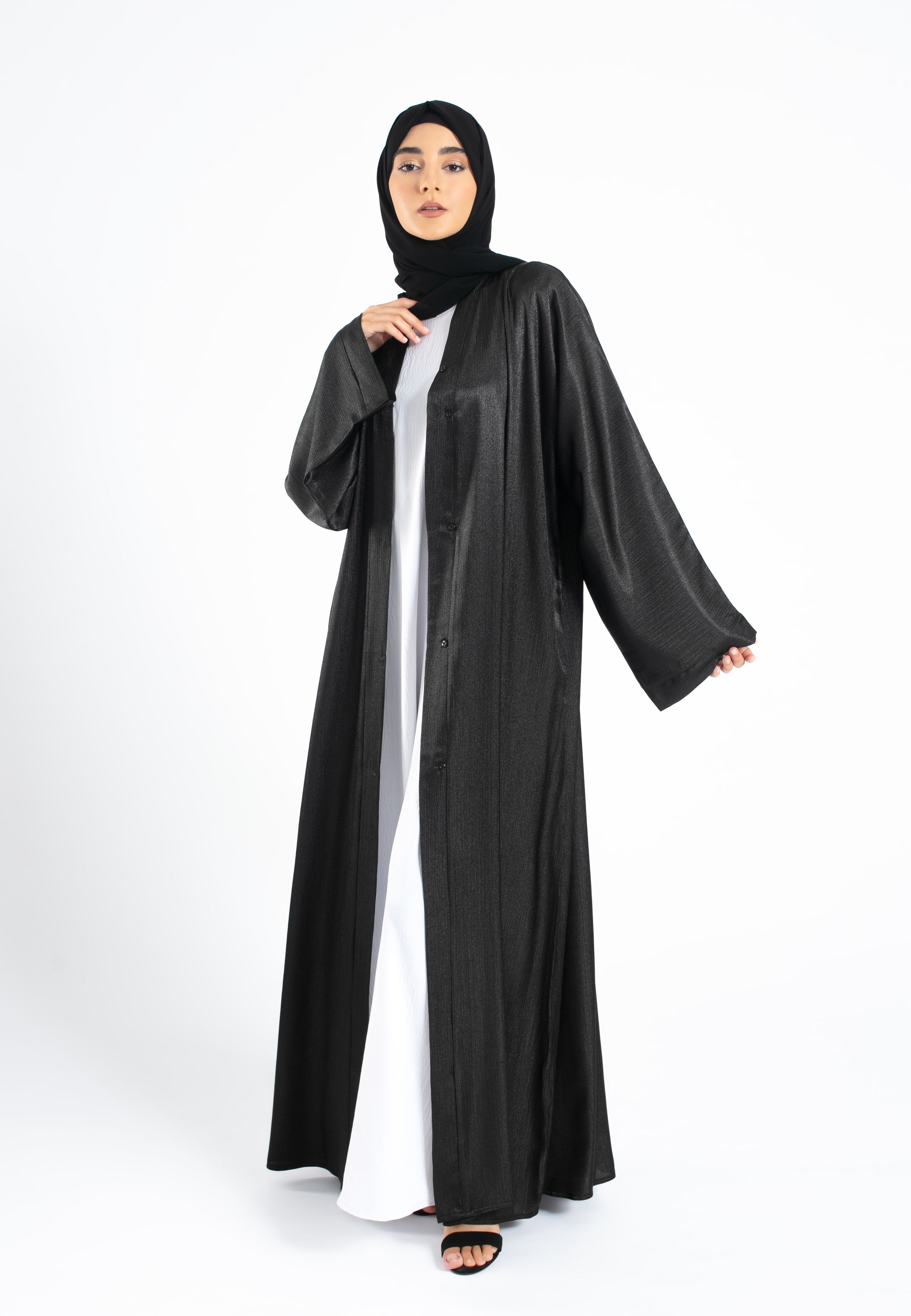 Black Shimmer Open Abaya