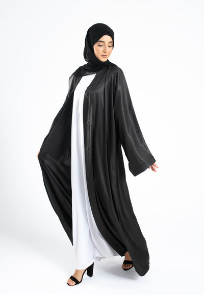 Black Shimmer Textured Open Abaya