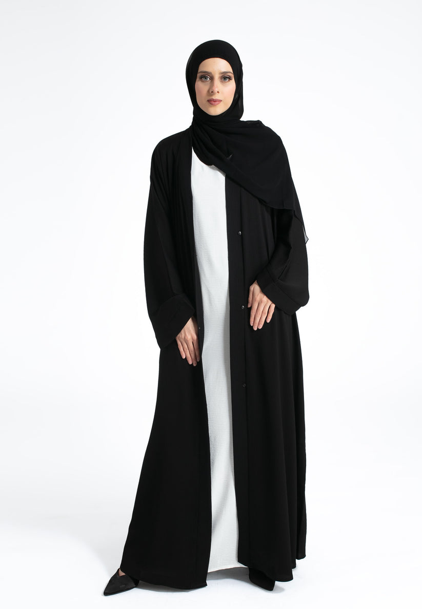 Plain Black Textured Open Abaya | Stylish Everyday Abaya | Abaya Lounge ...