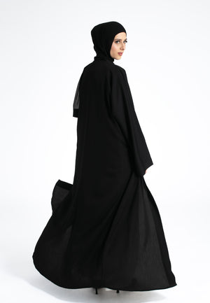 Textured Black Open Abaya