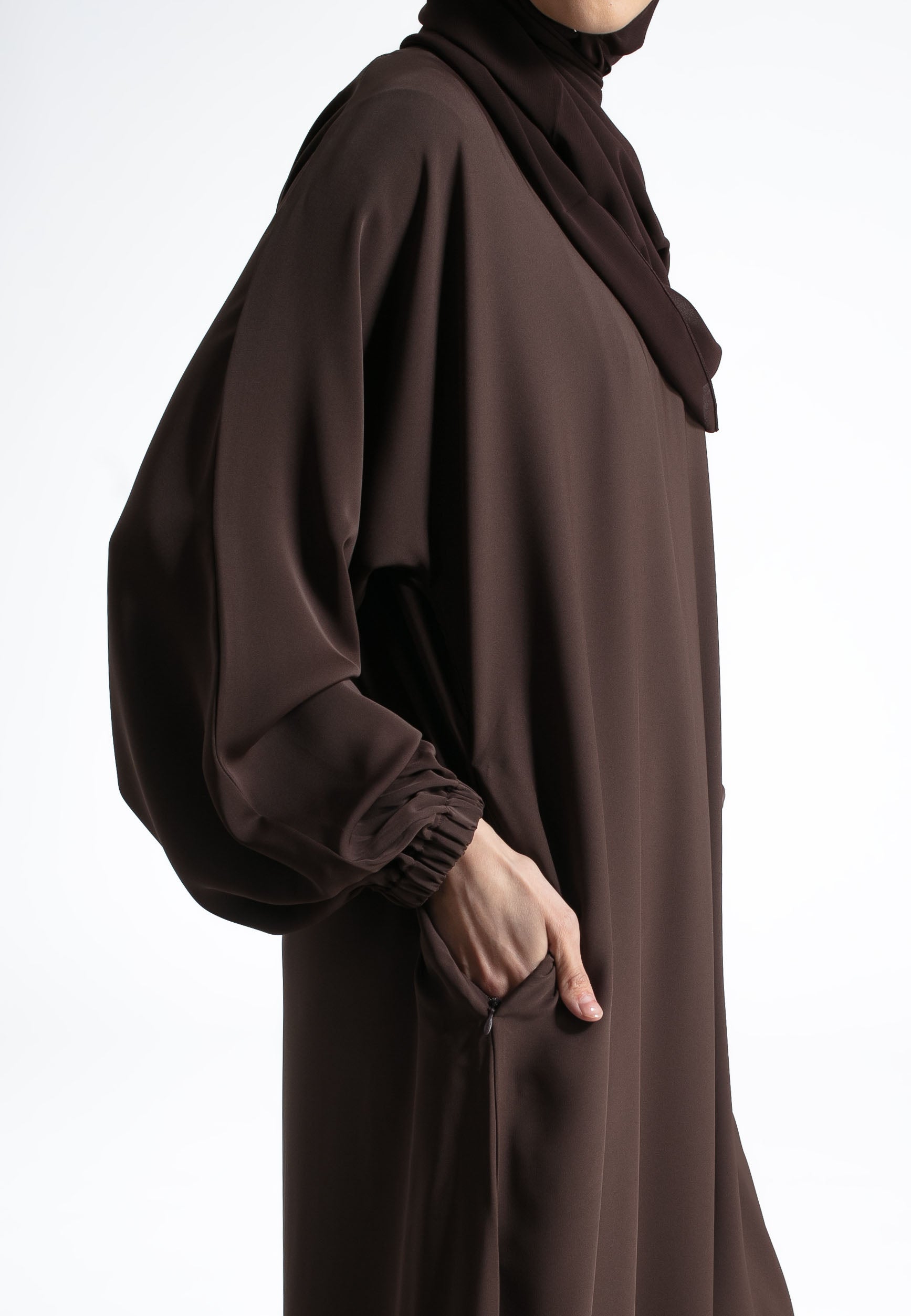 Brown-Abaya-Zip-Pockets