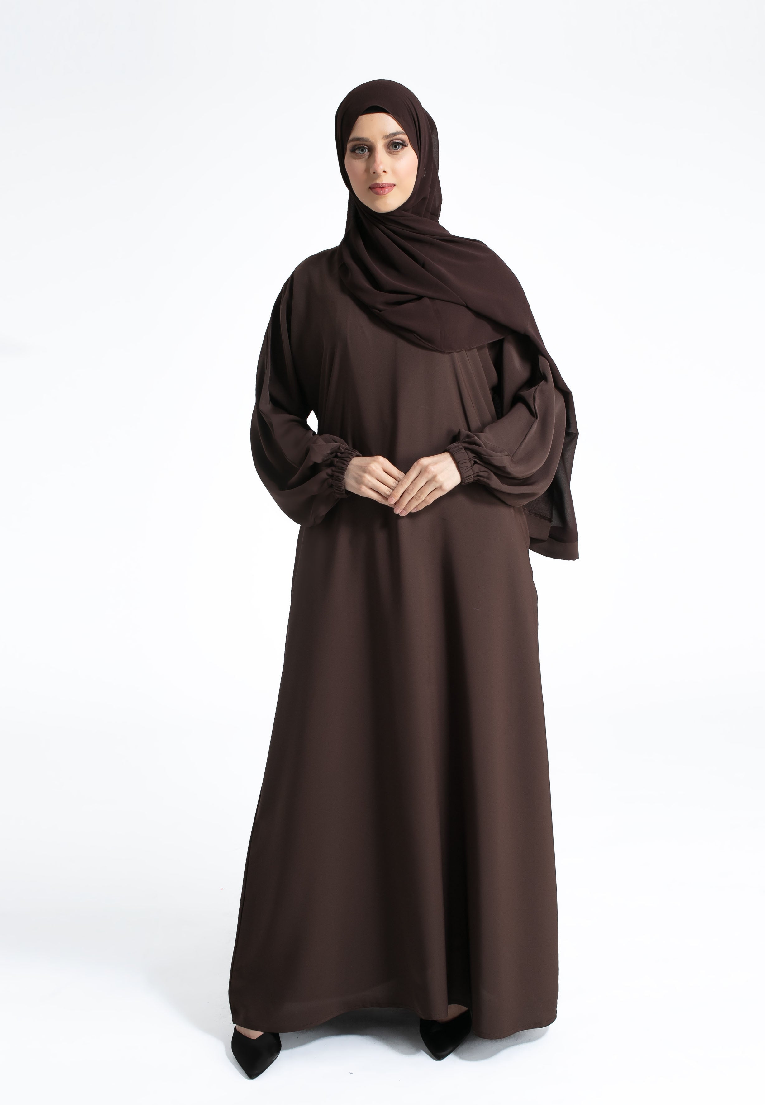 Brown-Pocket-Abaya-Cuffed-Sleeves