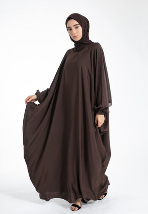 Plain Brown Farasha with Cuff Elasticated Sleeves