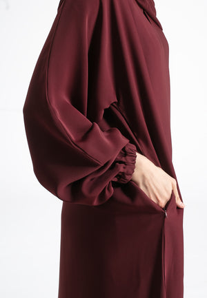 Cuffed-Sleevess-Burgundy-Abaya