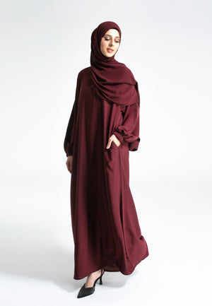 Burgundy-Abaya-With-Zip-Pockets