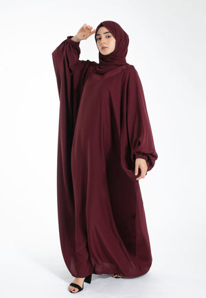 Burgundy Farasha With Cuff Sleeves