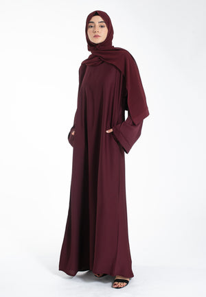 Burgundy Textured Abaya with Zip Pockets