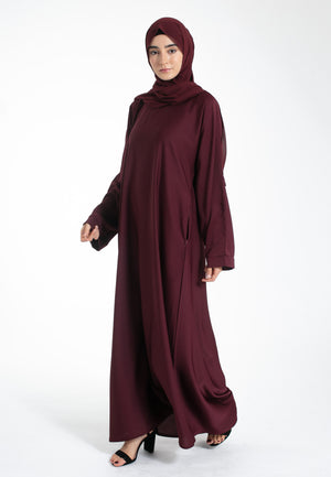 Burgundy Textured Abaya with Zip Pockets