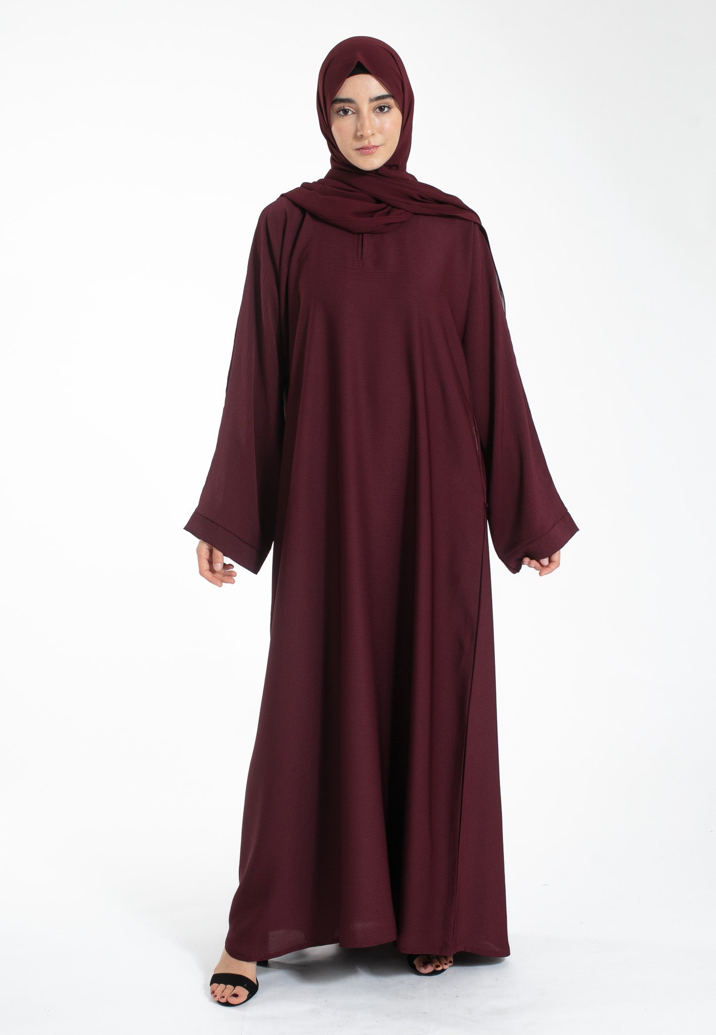 Burgundy Textured Abaya with Zip Pockets