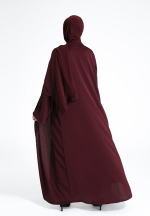 Burgundy Textured Open Abaya