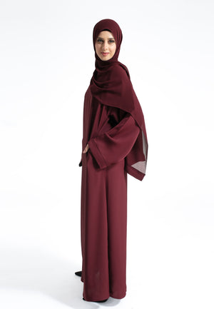 Wide Sleeves Burgundy Pocket Abaya