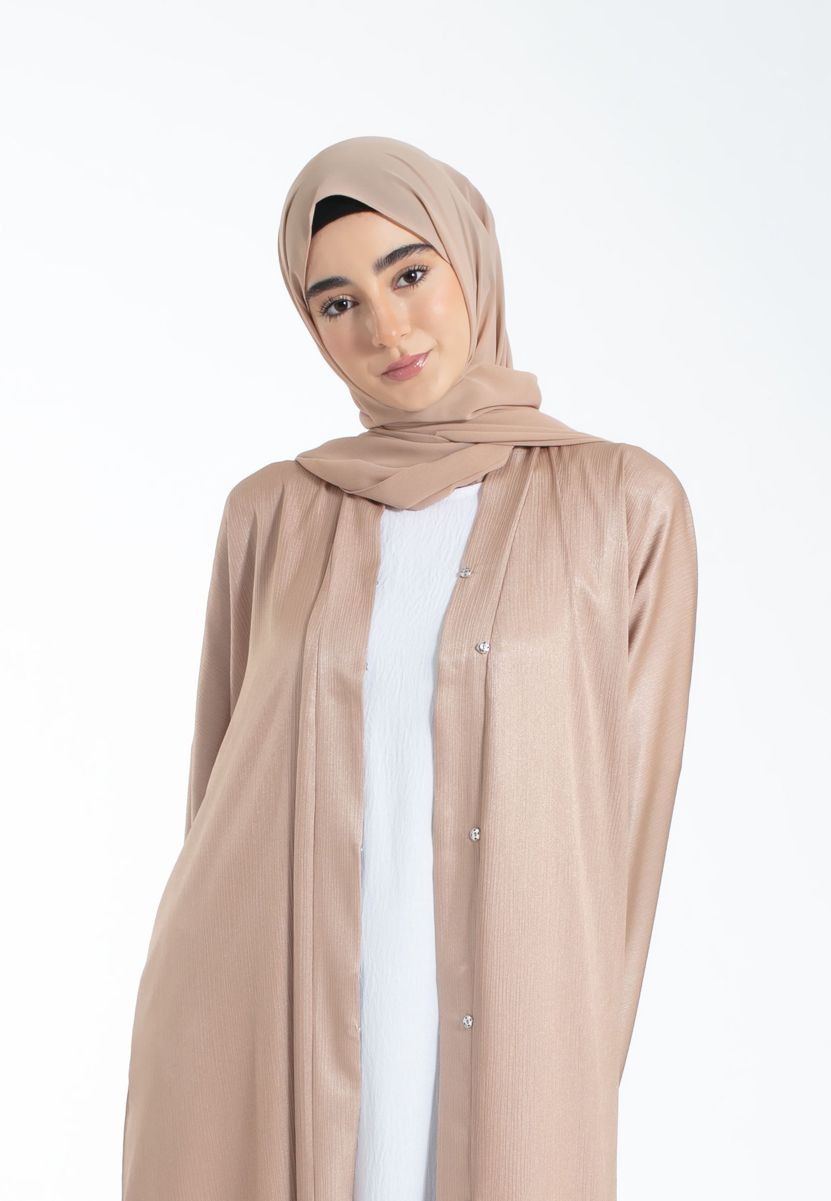 Plain Champagne Shimmer Open Abaya