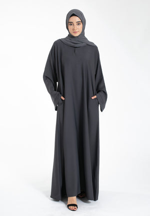 Charcoal Grey Abaya with Zip Pockets