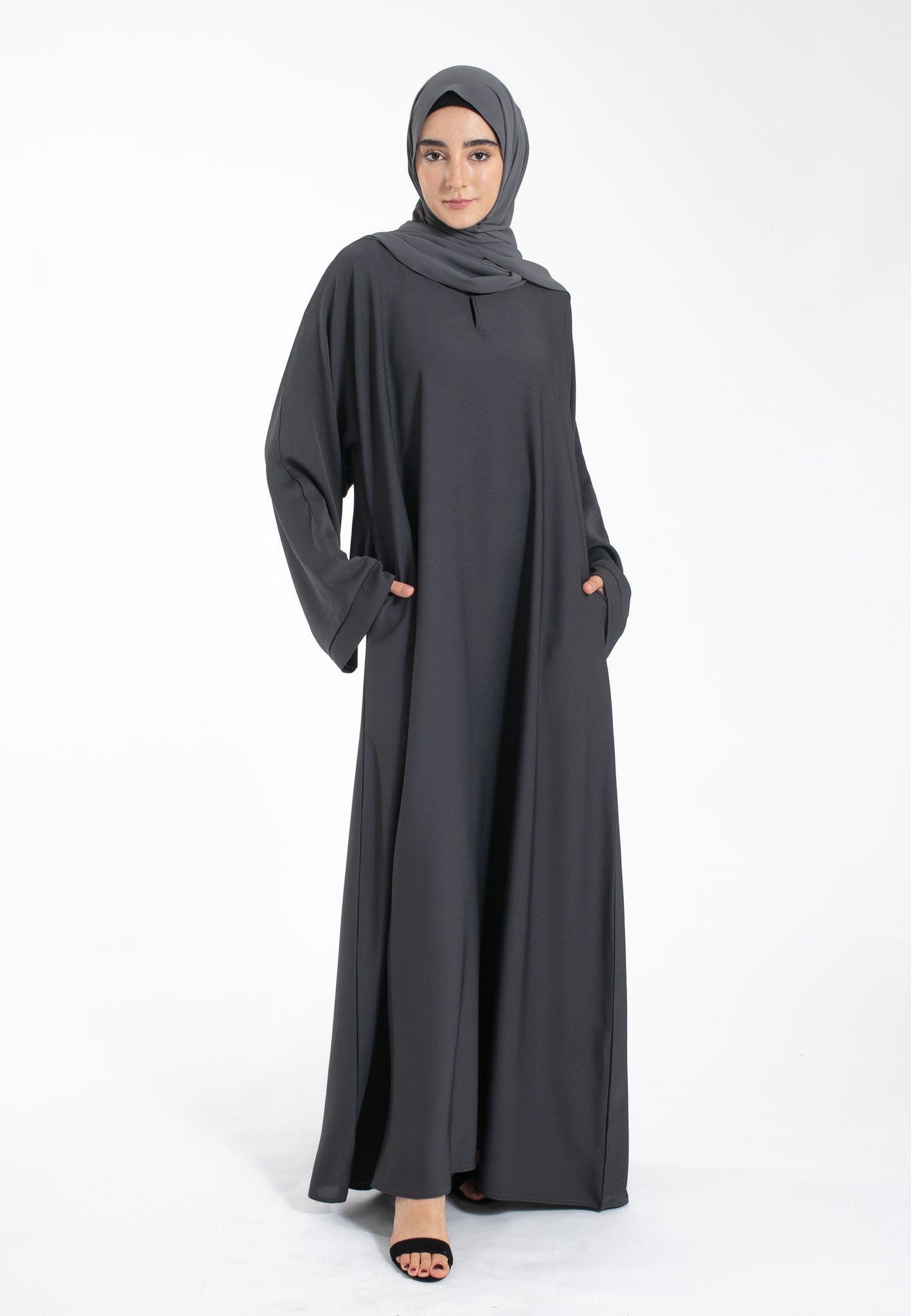 Charcoal Grey Abaya with Zip Pockets