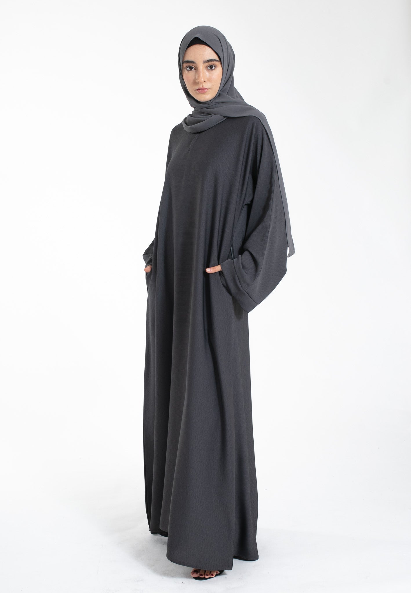 Charcoal Grey Abaya with Zip Pockets